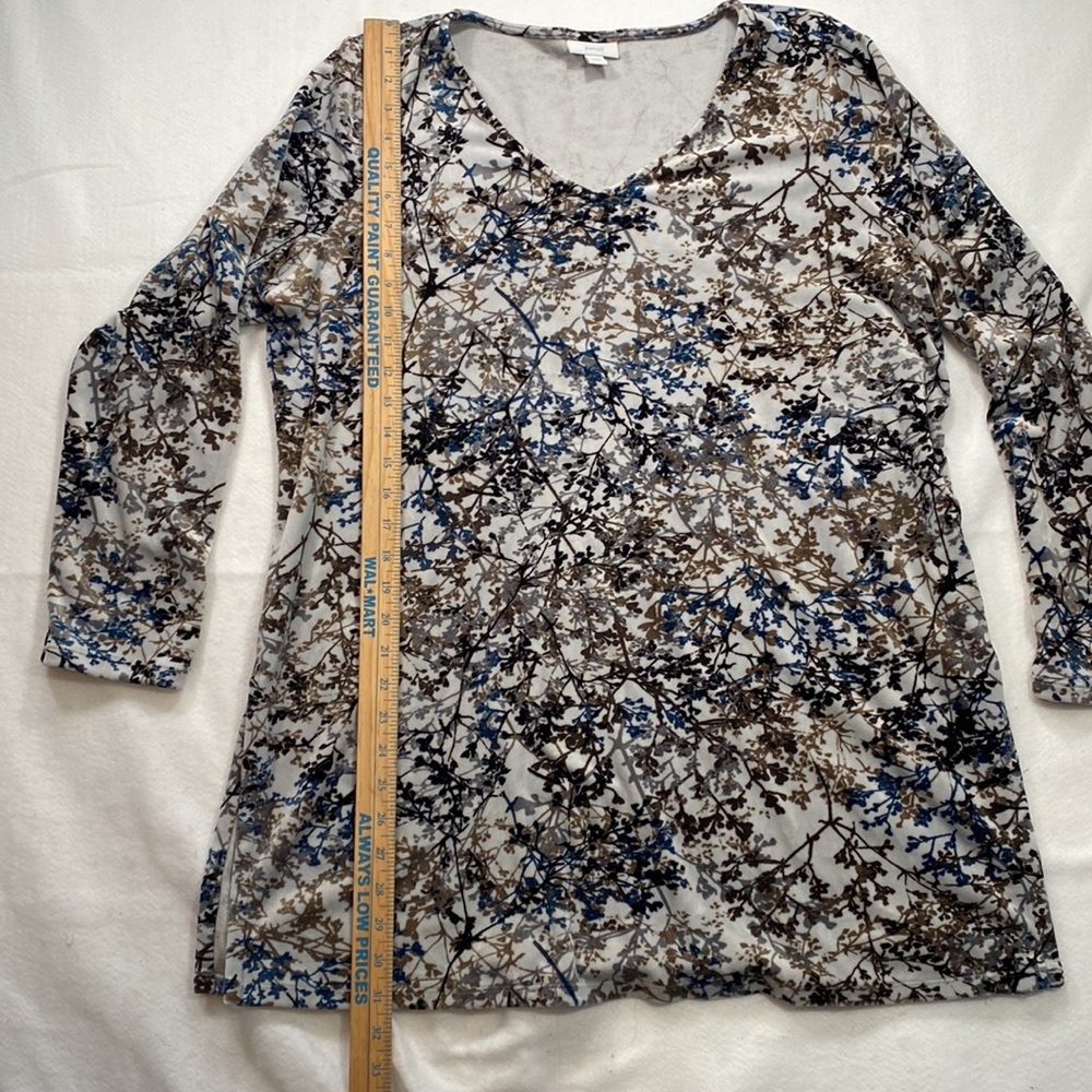 J Jill Pure Jill Long Sleeve Shirt Blouse Soft Stretch White Blue Brown Womens L - Picture 5 of 8